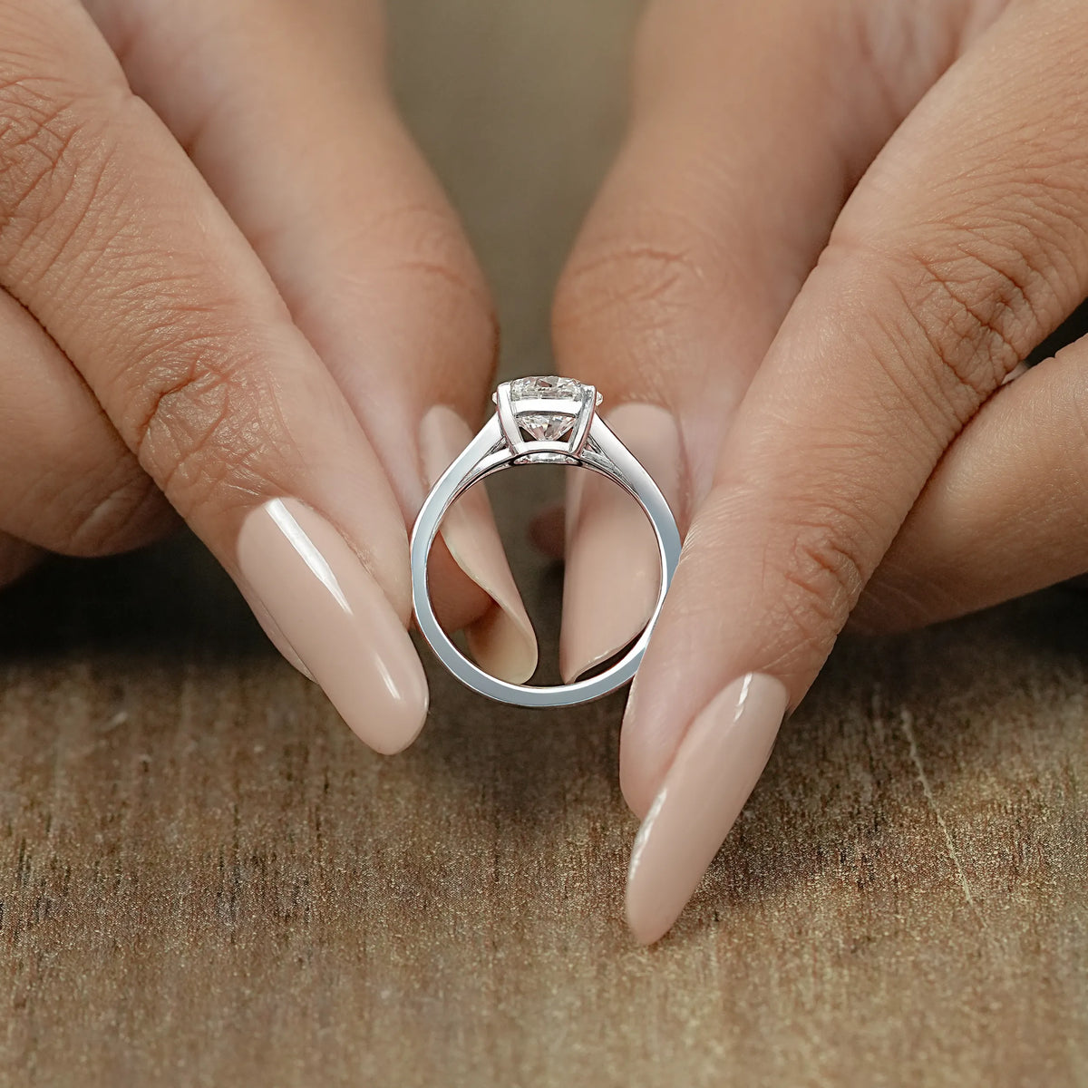 Round Lab Diamond Solitaire Split Shank Ring Ring