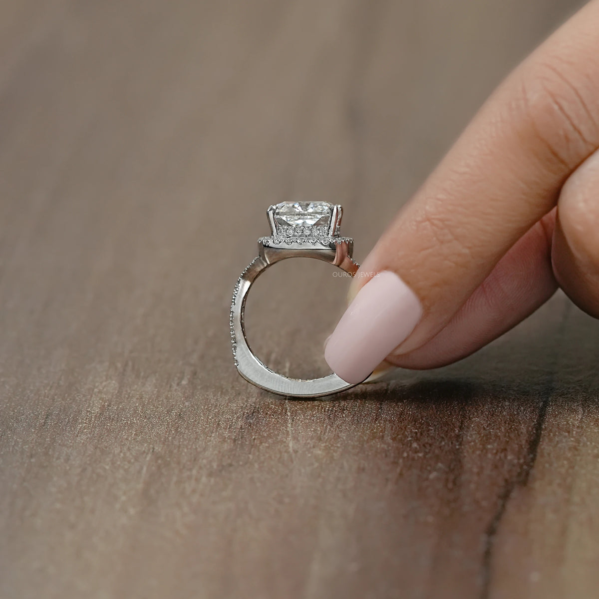 Twisted Square Cushion Cut Hidden Halo Ring Rings