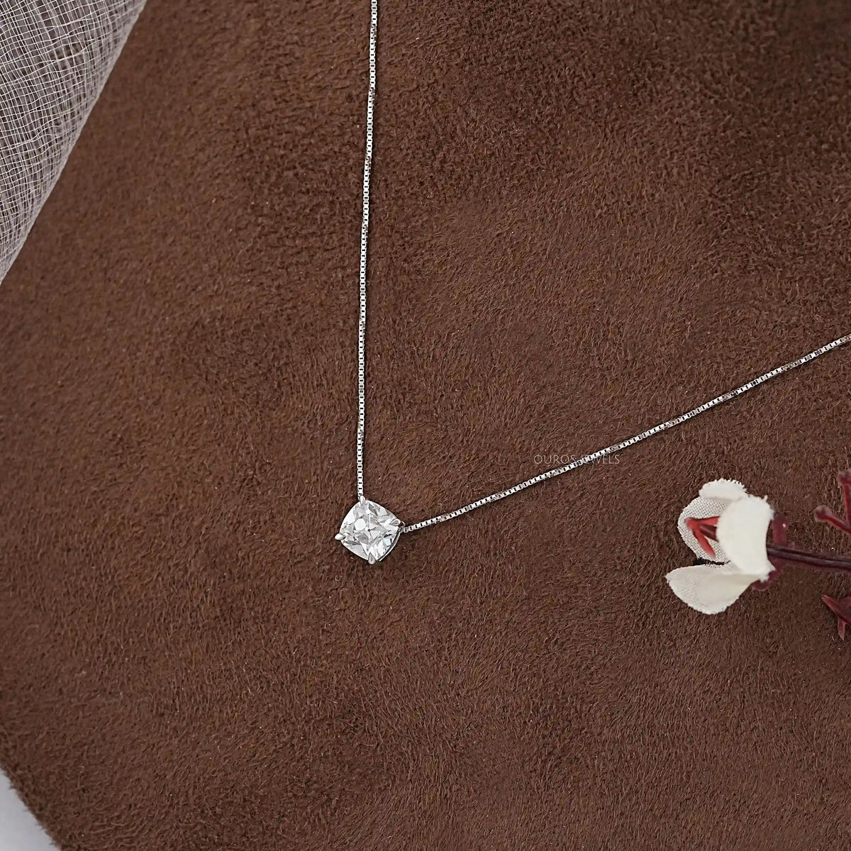 Square Old Mine Cushion Lab Diamond Solitaire Pendant Necklaces
