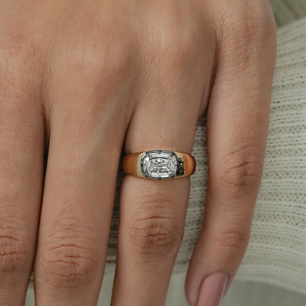 East West Step Cut Cushion Lab Diamond Solitaire Ring Ring