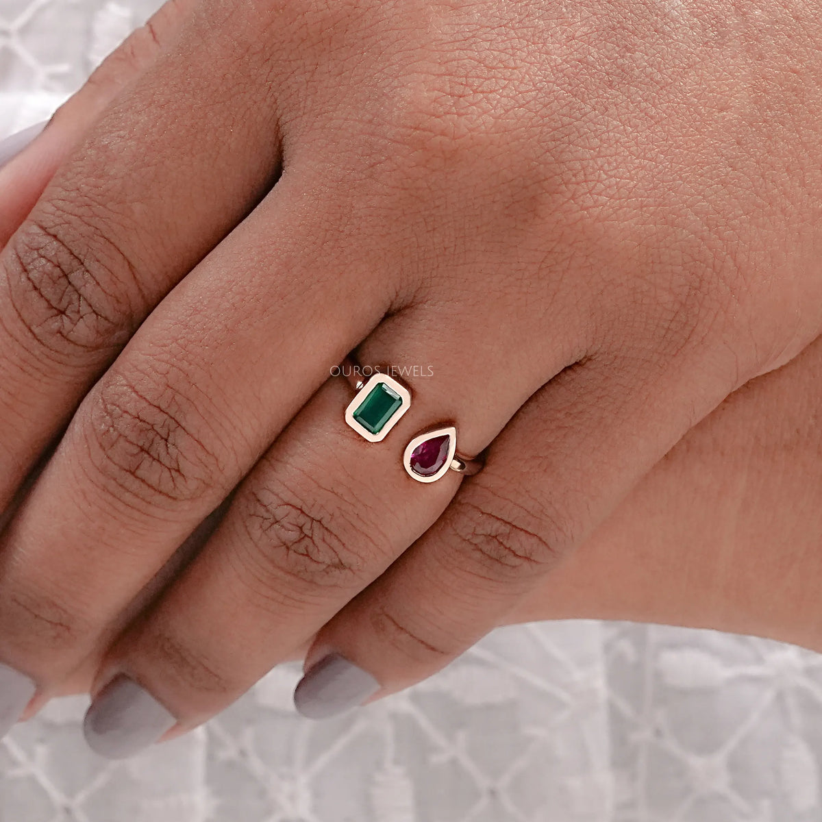 Rose Gold Open Cuff Gemstone Ring Rings