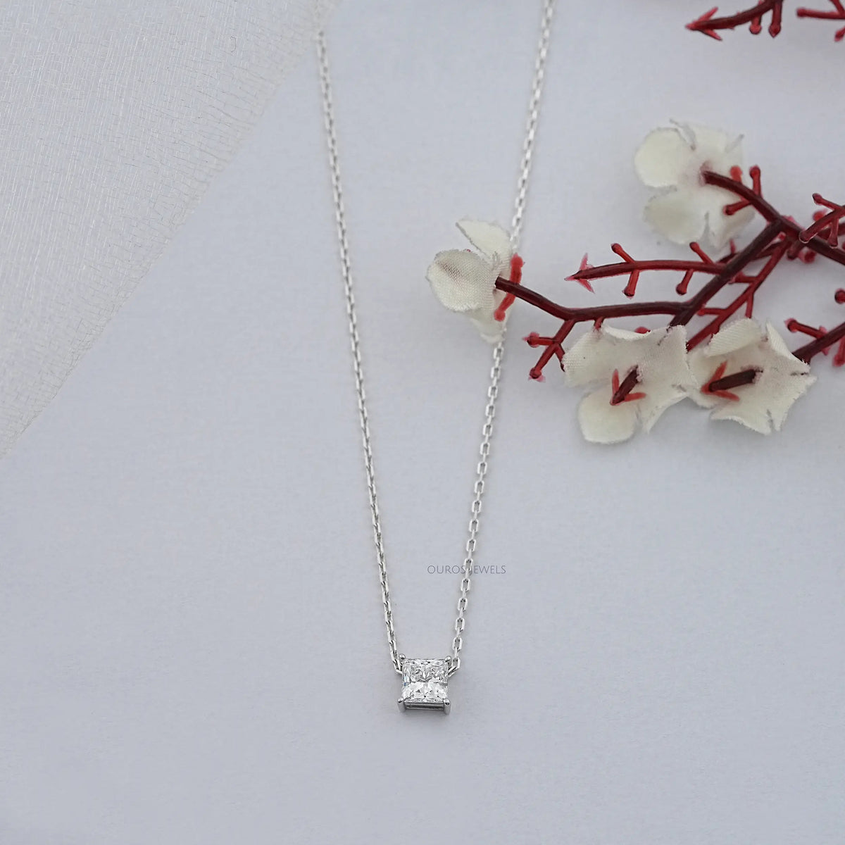 Princess Cut Lab Diamond Solitaire Pendant Necklaces
