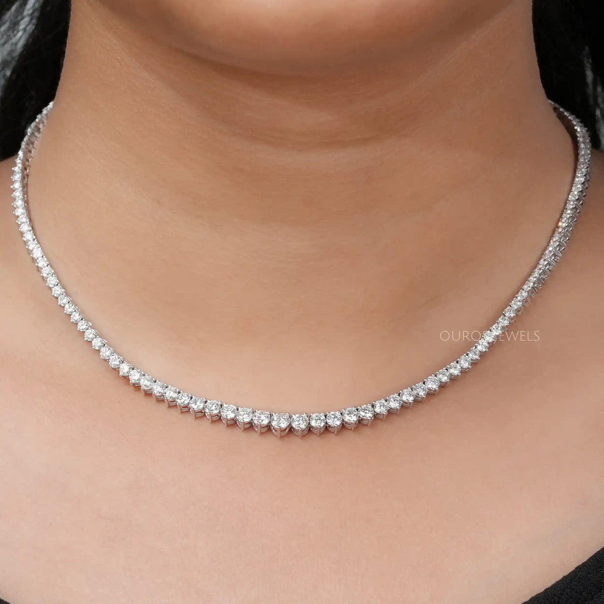 Graduated Round Shape Lab Diamond Tennis Necklace