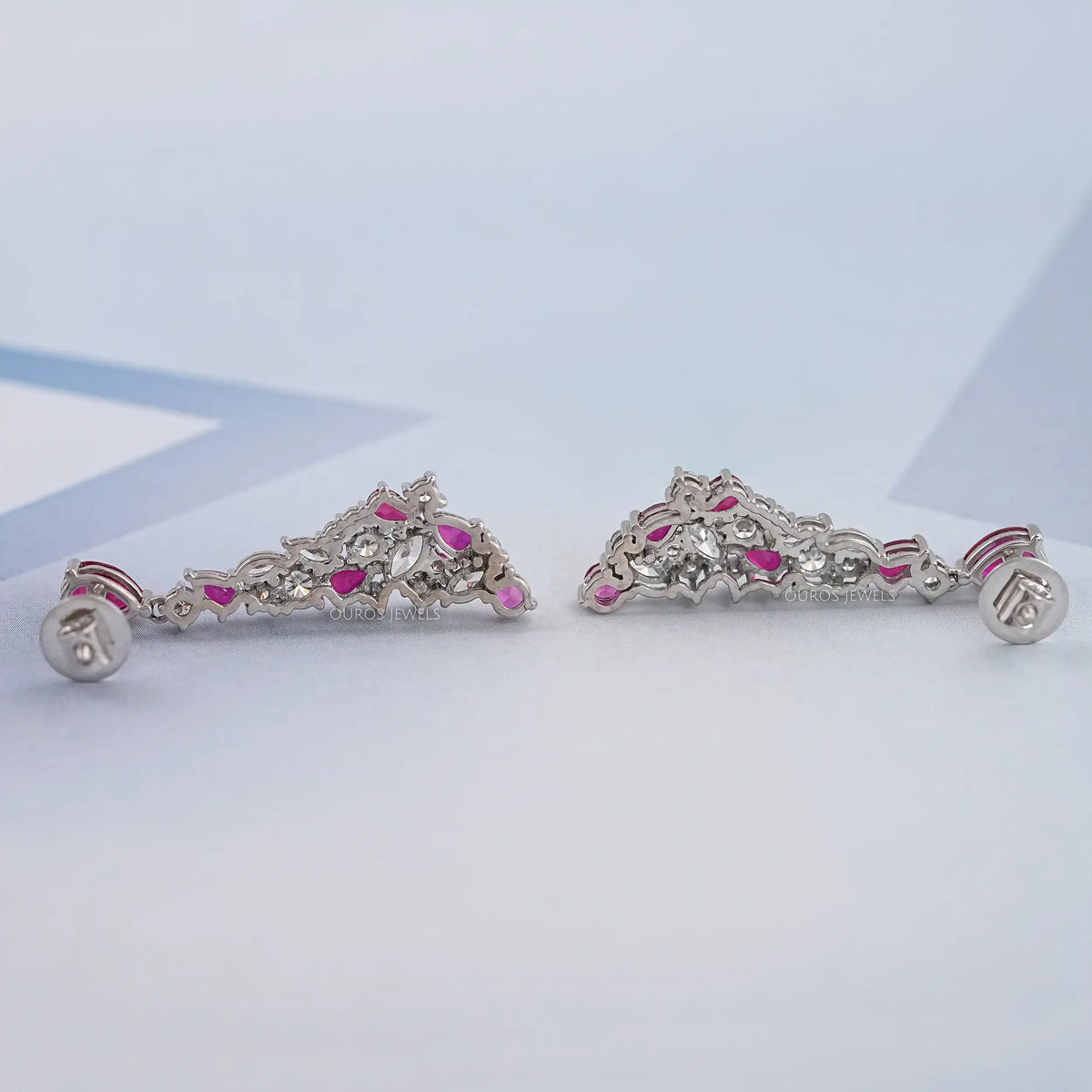 Red Ruby Pear Cut Gemstone Cluster Dangle Earrings Earring