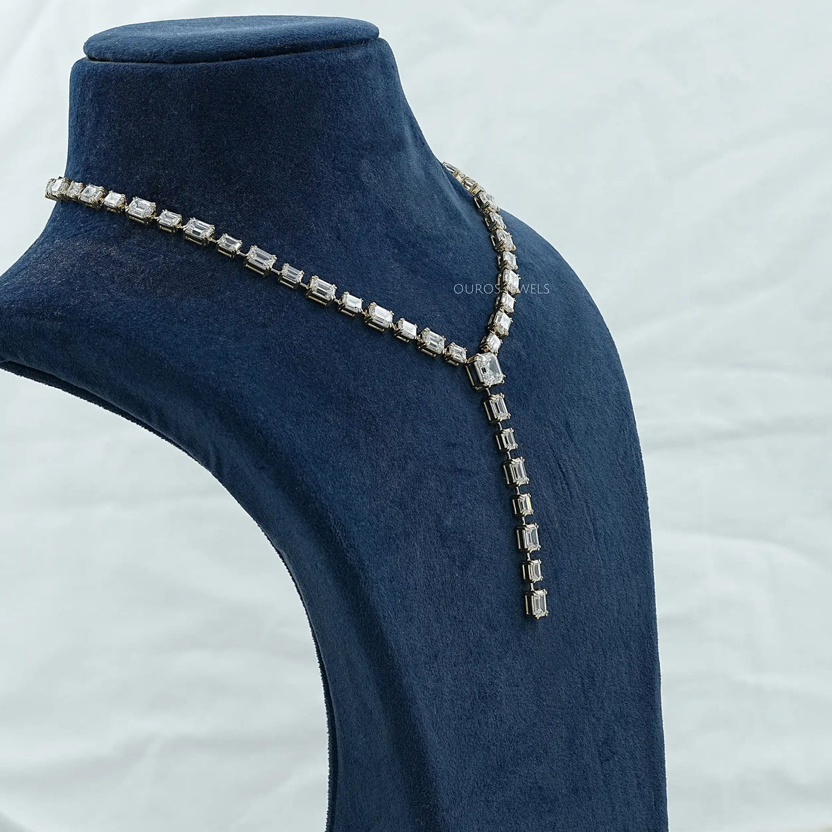Emerald Lab Diamond Y Lariat Necklace