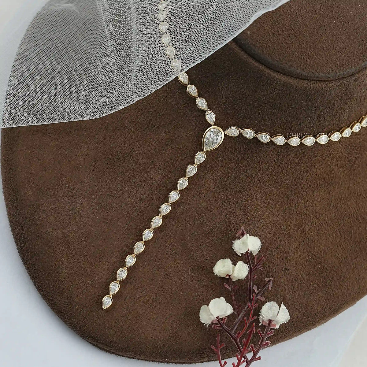 Pear Diamond Bezel Set Lariat Tennis Necklace Necklaces