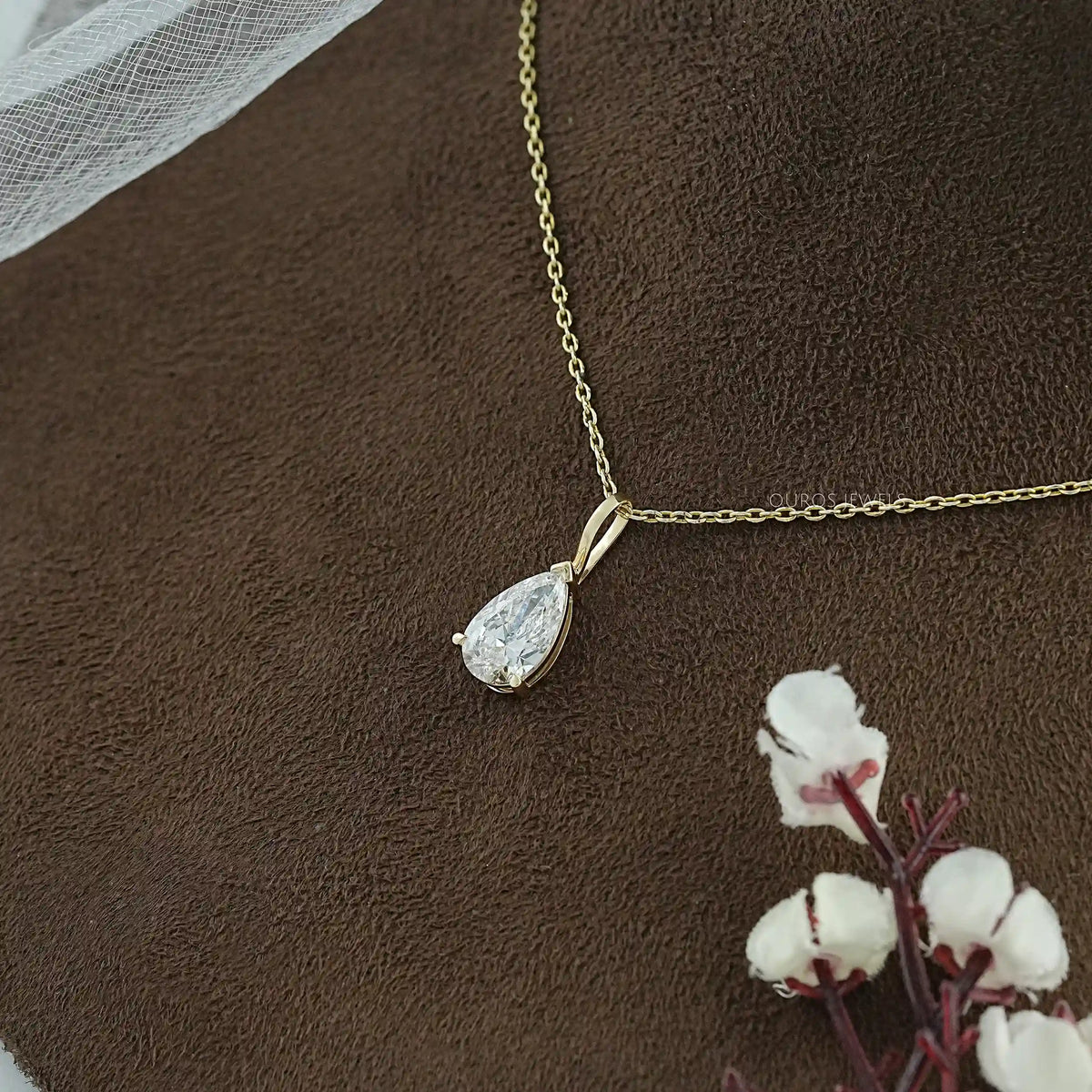 Lab Diamond Pear Cut Solitaire Pendant Necklaces