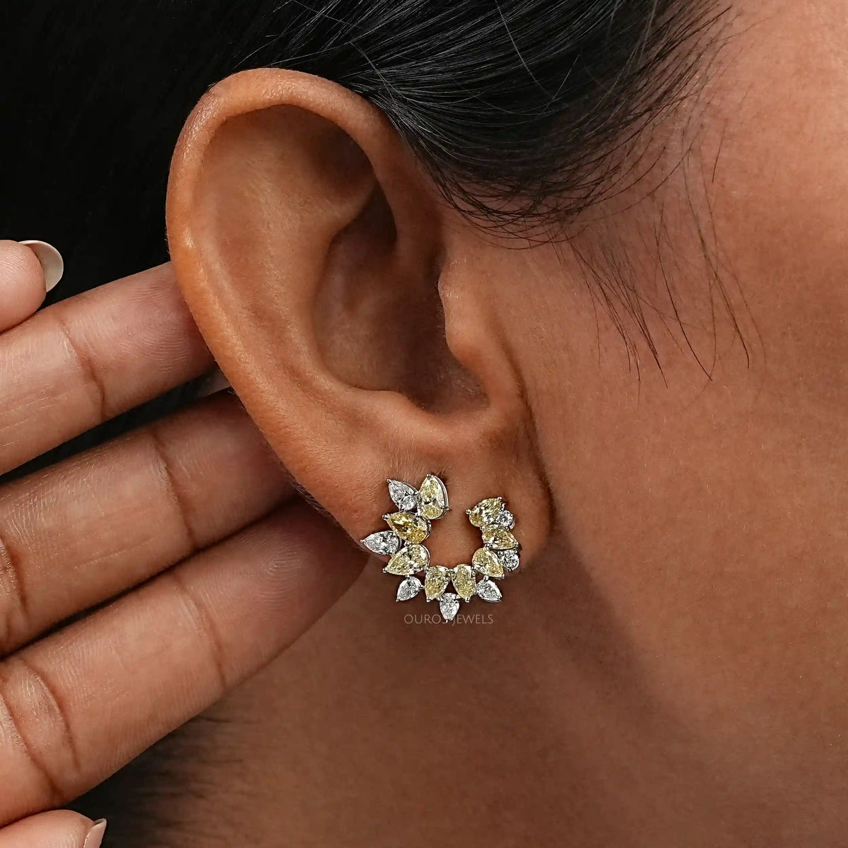 Yellow Pear Diamond Open Hoop Earrings Earring