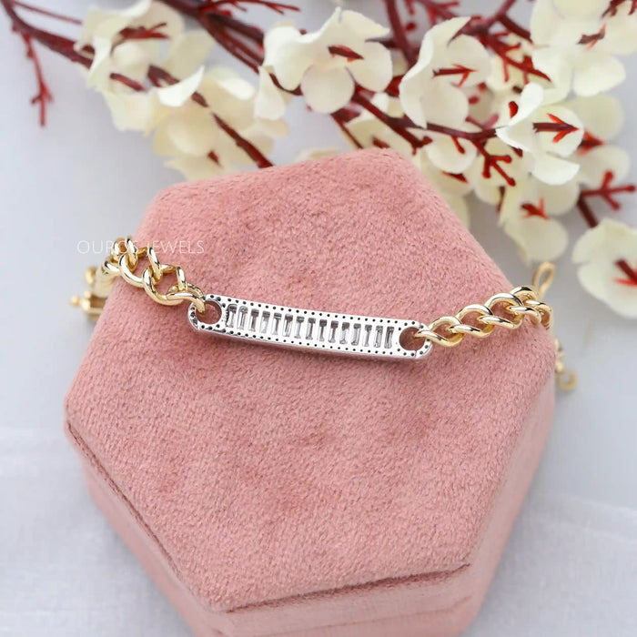 Baguette Cut Diamond Curb Link Bracelet