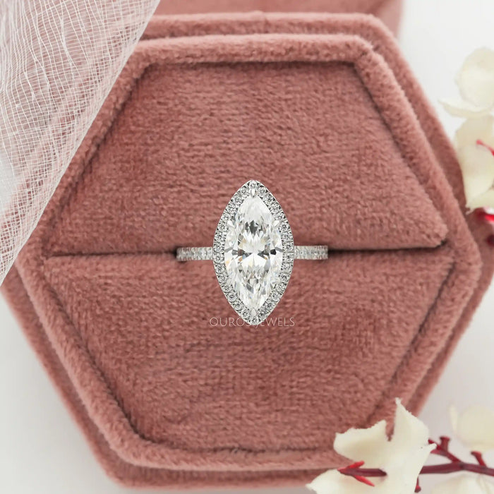 [Marquise Halo Diamond Engagement Ring]-[Ouros Jewels]