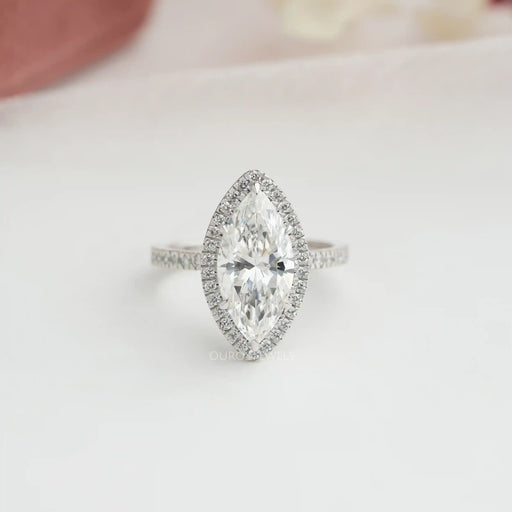 [3 CT Marquise Cut Halo Diamond Engagement Ring]-[Ouros Jewels]