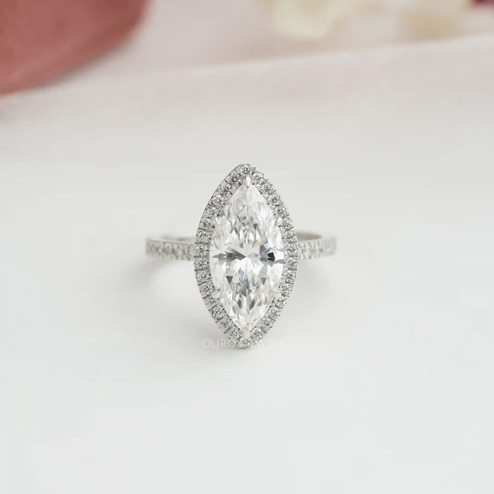 [3 CT Marquise Cut Halo Diamond Engagement Ring]-[Ouros Jewels]
