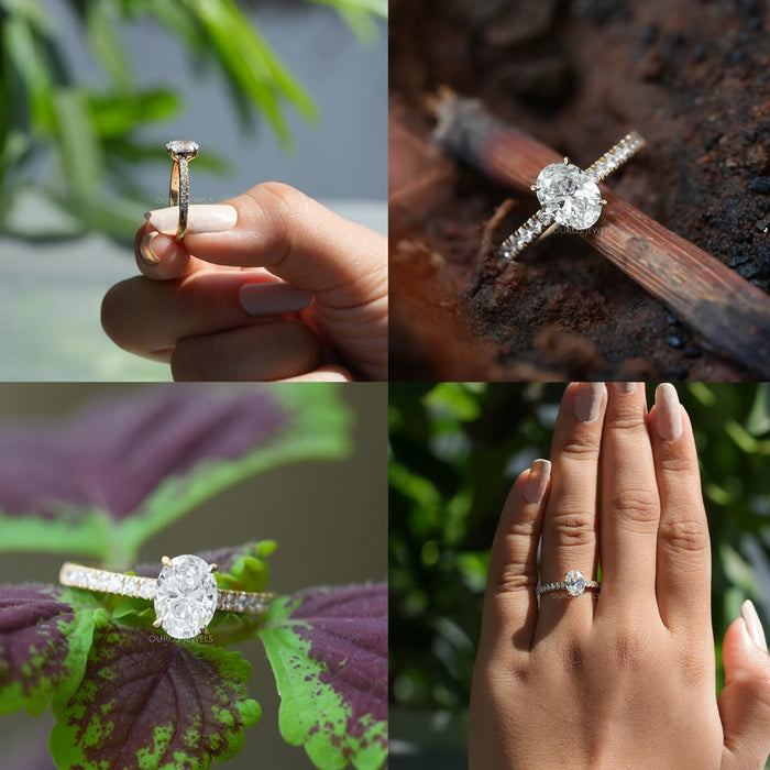 [Four Pictures of Lab diamond Solitaire oval cut ring]-[Ouros Jewels]