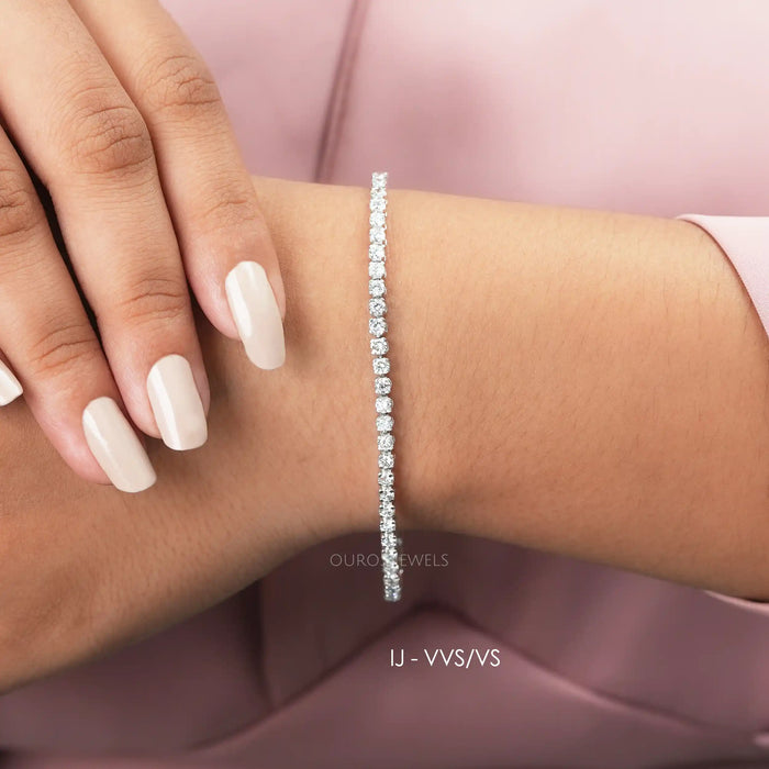[A Women showing Round Cut Lab Diamond Bracelet]-[Ouros Jewels]