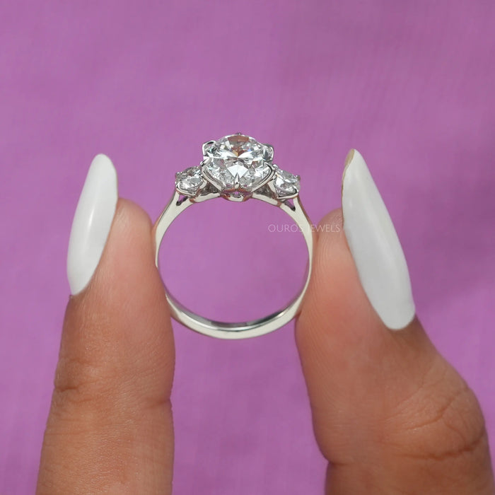 [14k White Gold 3 Stone Oval Diamond Engagement Ring]-[Ouros Jewels]