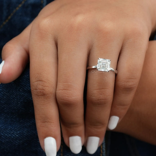 [Asscher Cut Solitaire Diamond Engagement Ring]-[Ouros Jewels]