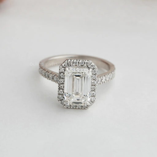 [Emerald Cut Halo Engagement Ring]-[Ouros Jewels]