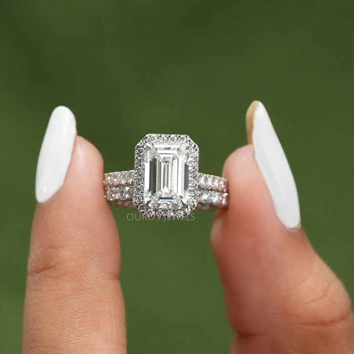 [Emerald Cut Diamond Engagement Ring With Halo]-[Ouros jewels]