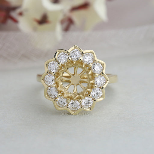 [Flower Shape Round Cut Semi Mount Ring]-[Ouros Jewels]