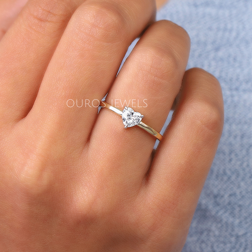 [Heart Cut Diamond Solitaire Ring In White Gold Prong Setting]-[Ouros Jewels]