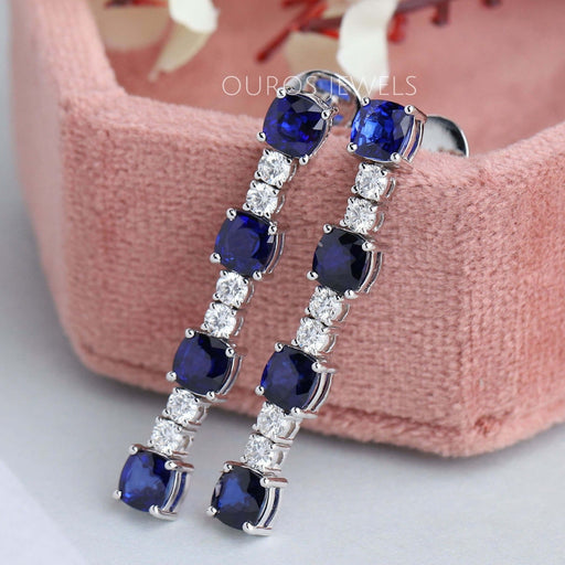 [Blue Sapphire Drop Earrings]-[Ouros Jewels]