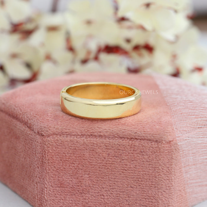[Bright Polished Yellow Gold Band in Baguette Cut Ring For Him]-[Ouros Jewels]