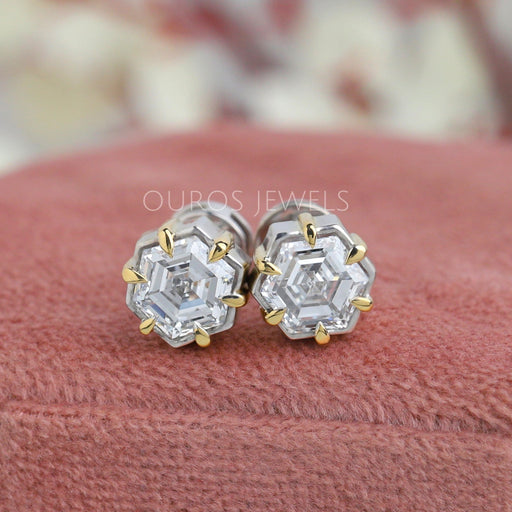 [Elegant Look Of Hexagon Cut Stud Diamond Earrings]-[Ouros Jewels]