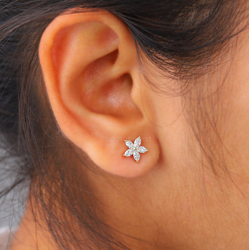 Floral Shape Marquise Diamond Earring