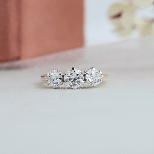 [Old Cut Round Diamond Three Stone Engagement Ring]-[Ouros Jewels]