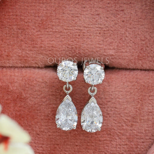 [Round And Pear Shape Drop Diamond Earrings]-[Ouros Jewels]