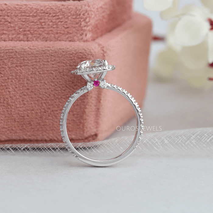 [14k White Gold Halo Diamond Accents Engagement Ring]-[Ouros Jewels]