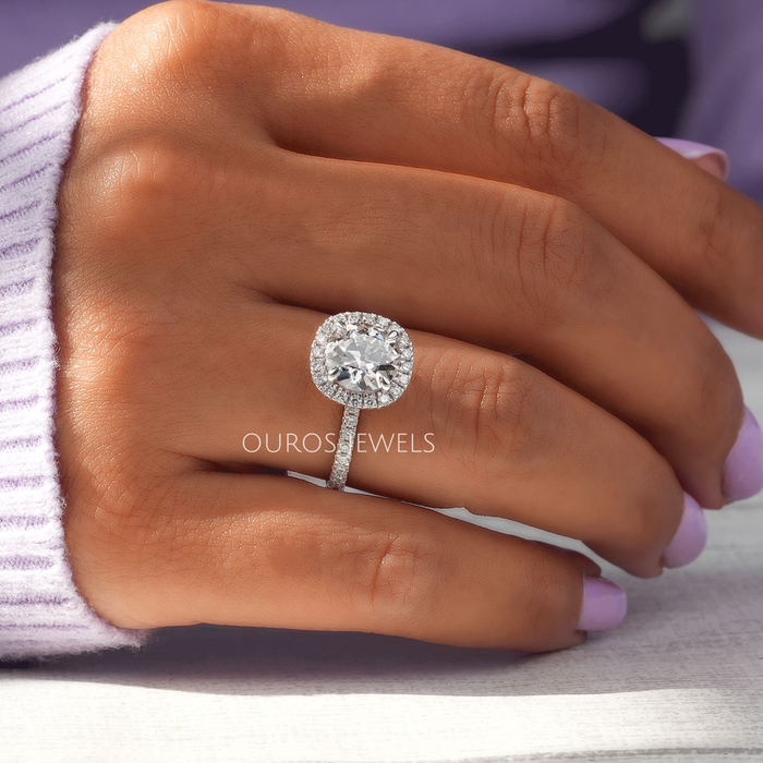 [1.00 CT Round Halo Diamond Engagement Ring]-[Ouros Jewels]