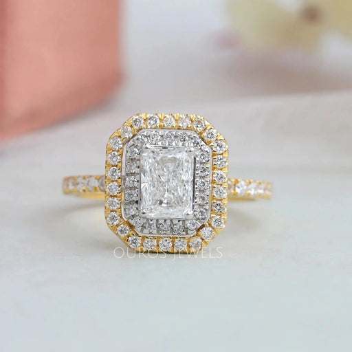 [Radiant Cut Diamond Double Halo Ring]-[Ouros Jewels]