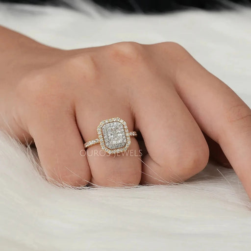 [Double Halo Radiant Cut Diamond Ring]-[Ouros Jewels]