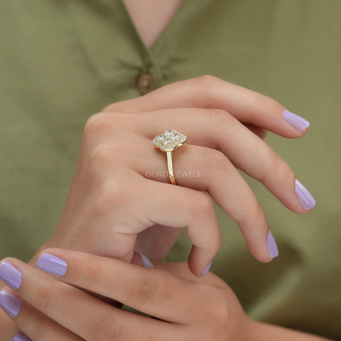 [Flower Shaped Design Lab Grown Diamond Engagement Ring]-[OurosJewels]
