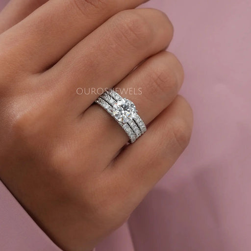 [Round Cut 3 Piece Bridal Wedding Ring Set]-[Ouros Jewels]
