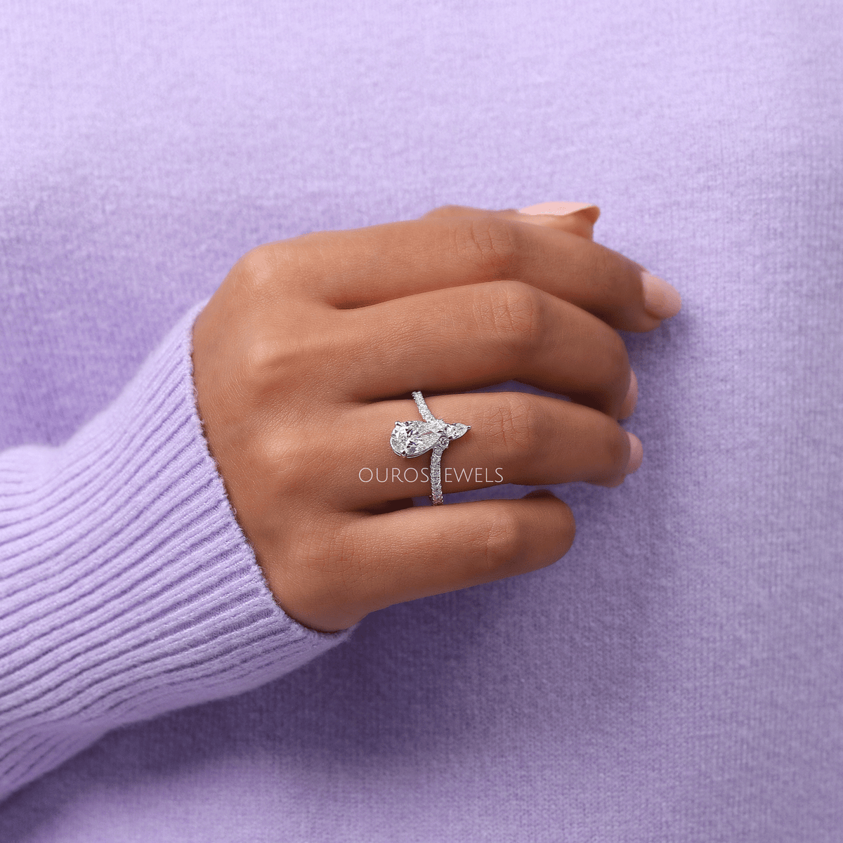 Chevron Shaped Pear Cut Engagement Ring