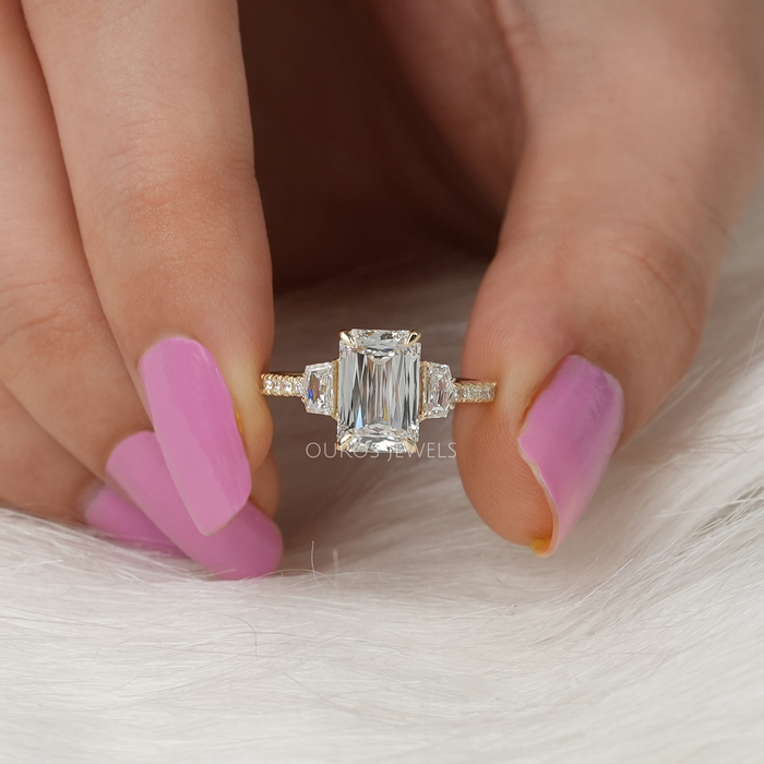 Three Stone Criss Cut Diamond Engagement Ring