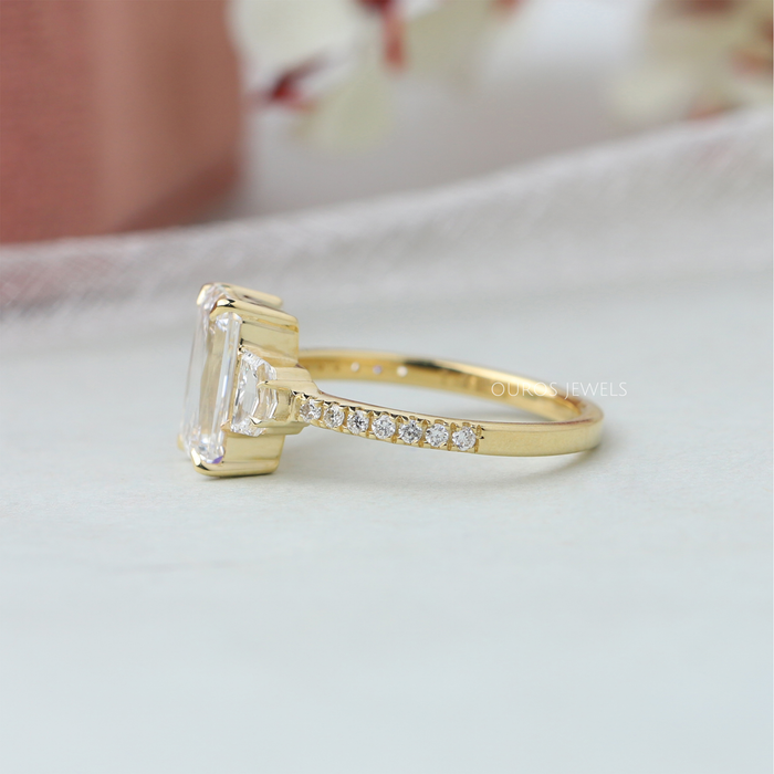 Three Stone Criss Cut Diamond Engagement Ring