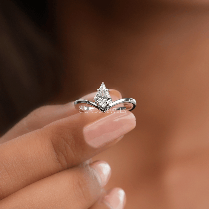 A close up look Kite Shaped Lab Diamond Dainty Engagement Ring