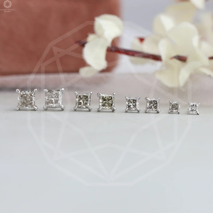[Princess Platinum Diamond Earrings]-[Ouros Jewels]