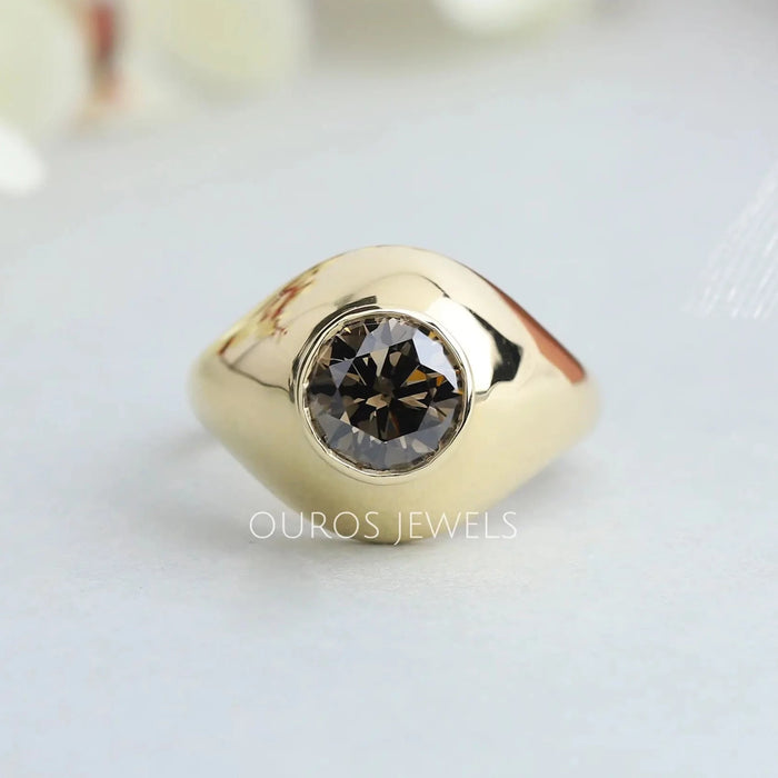 [1 Carat Round Lab Grown Diamond Bezel Set Engagement Ring]-[Ouros Jewels]