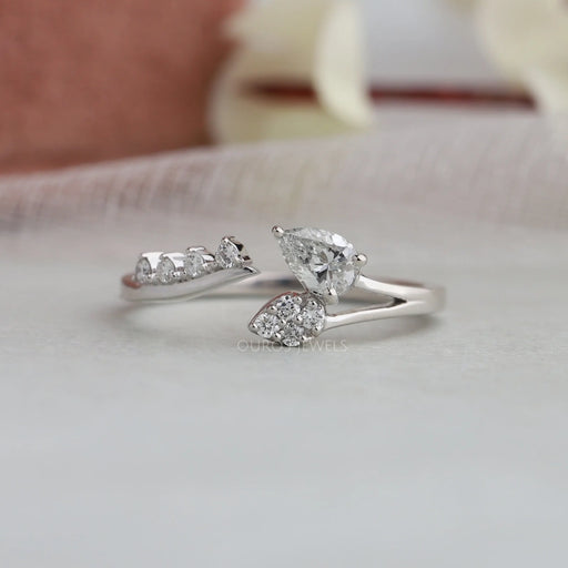 [Pear Diamond Leaf Open Cuff Wedding Ring]-[Ouros Jewels]