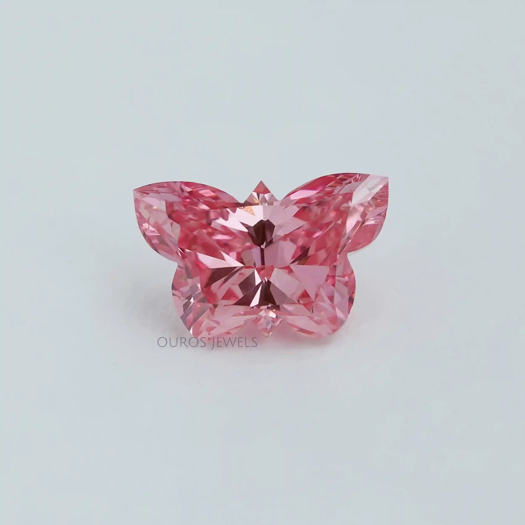 Butterfly Cut Pink Lab Grown Diamond on White Background 