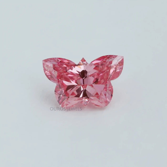 Butterfly Cut Pink Lab Grown Diamond on White Background 