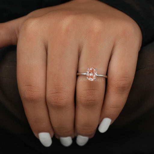 [Lab Grown Pink Oval Diamond Engagement Ring]-[Ouros Jewels]