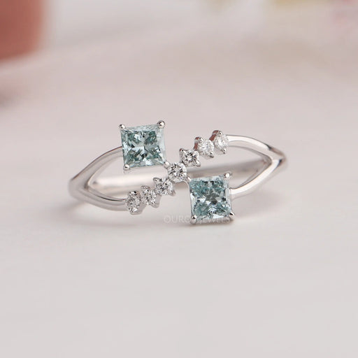[Green Princess Cut Dainty Diamond Ring With Split Shank Ring]-[Ouros Jewels]