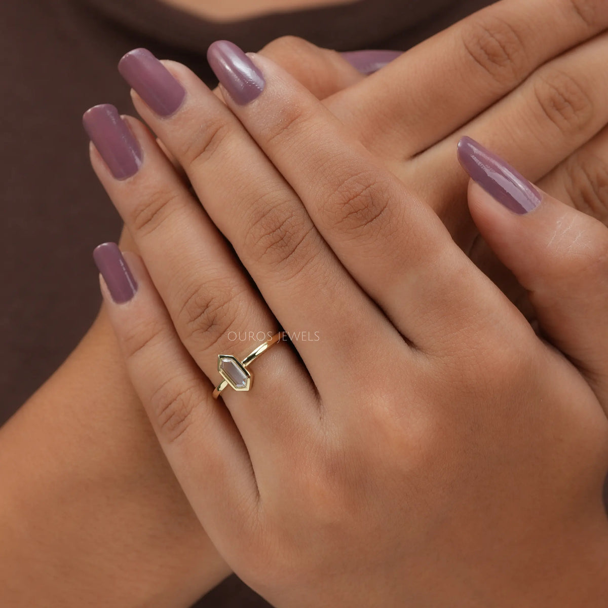 Hexagon Portrait Cut Solitaire Diamond Ring Rings