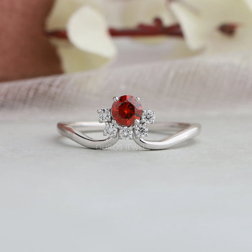 [Red Round Dainty Diamond Half Halo Ring]-[Ouros Jewels]
