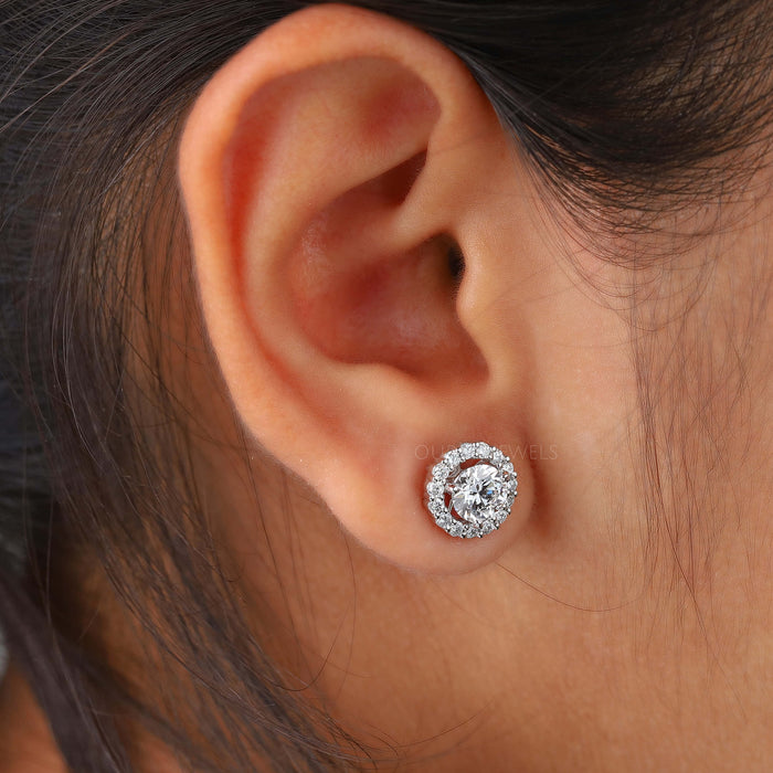 Round Cut Halo Diamond  Stud  Earrings